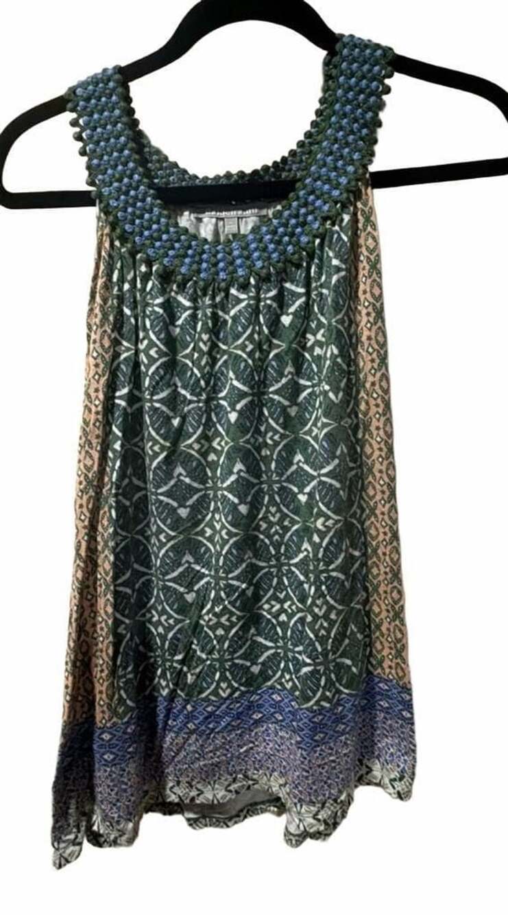 Daniel Rainn Green and Blue Crochet trim Halter top